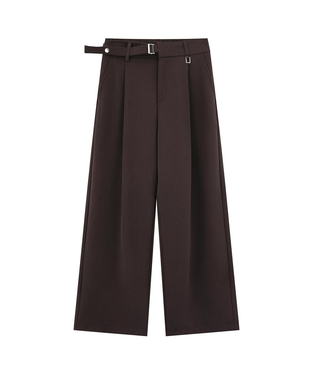 調節ベルト付きワイドタックスラックスパンツ