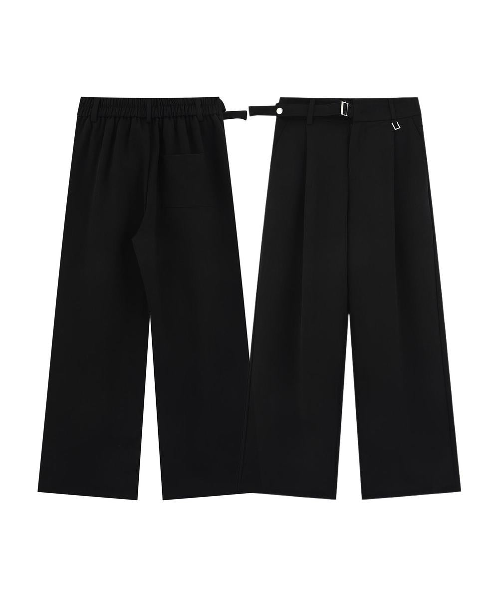 調節ベルト付きワイドタックスラックスパンツ