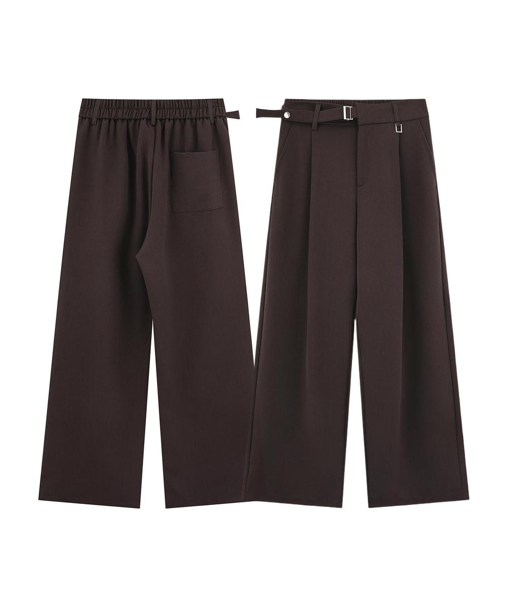 調節ベルト付きワイドタックスラックスパンツ