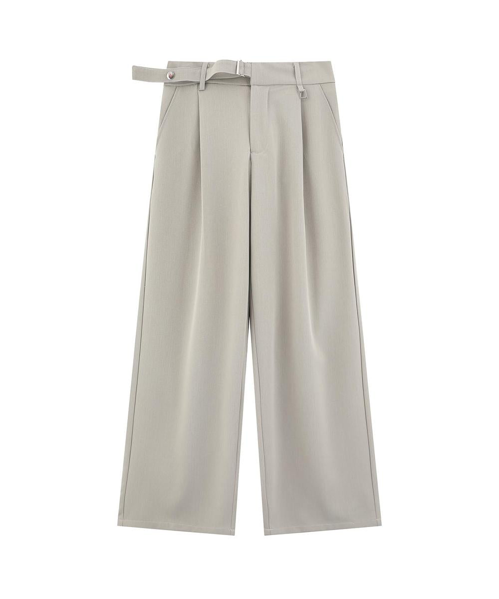 調節ベルト付きワイドタックスラックスパンツ