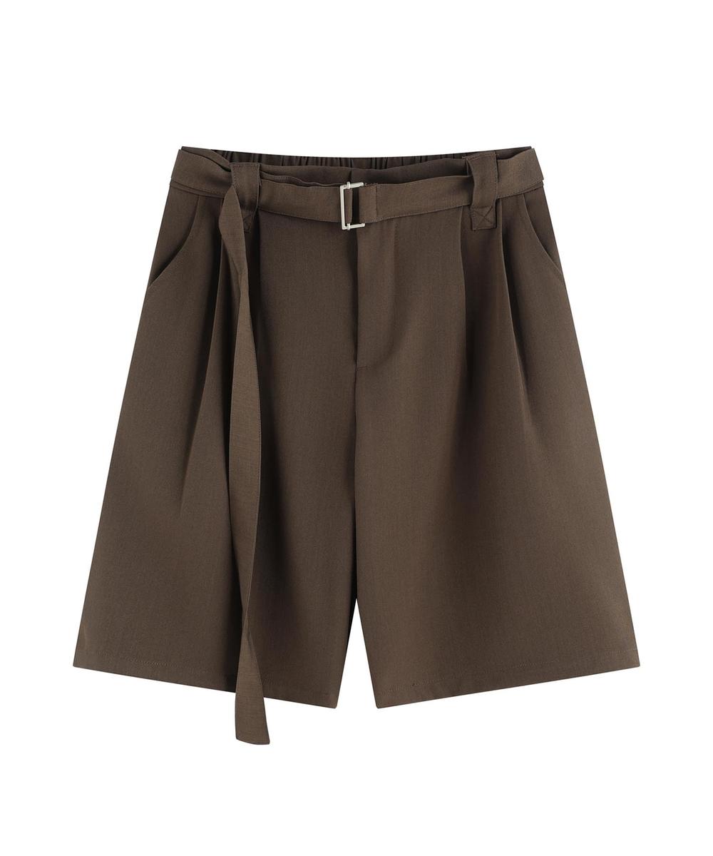 共布ベルト付きタックショートスラックスパンツ