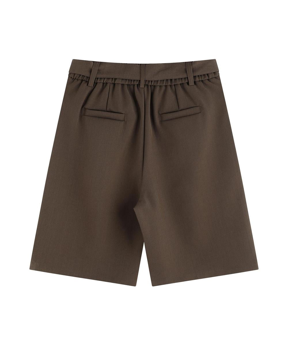 共布ベルト付きタックショートスラックスパンツ