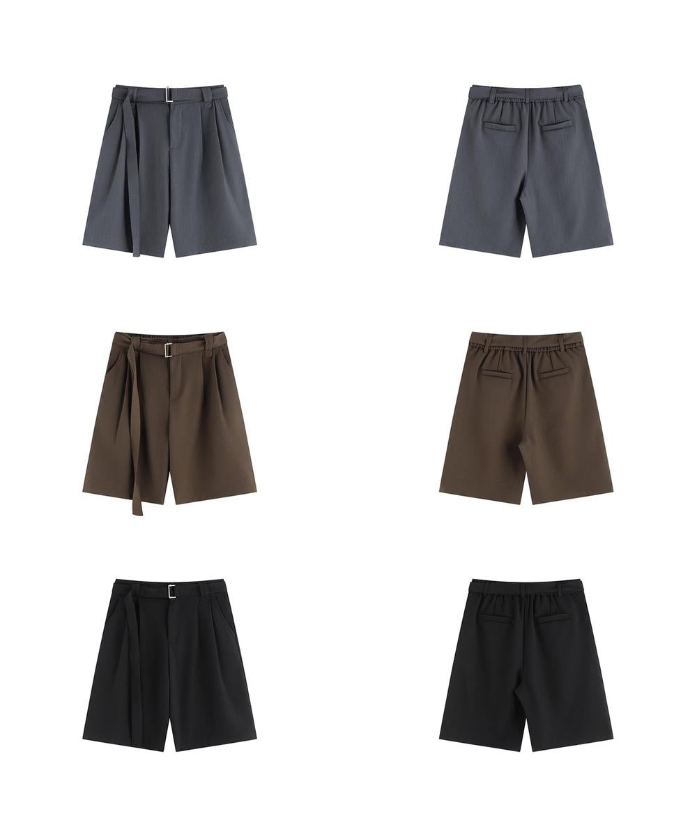 共布ベルト付きタックショートスラックスパンツ