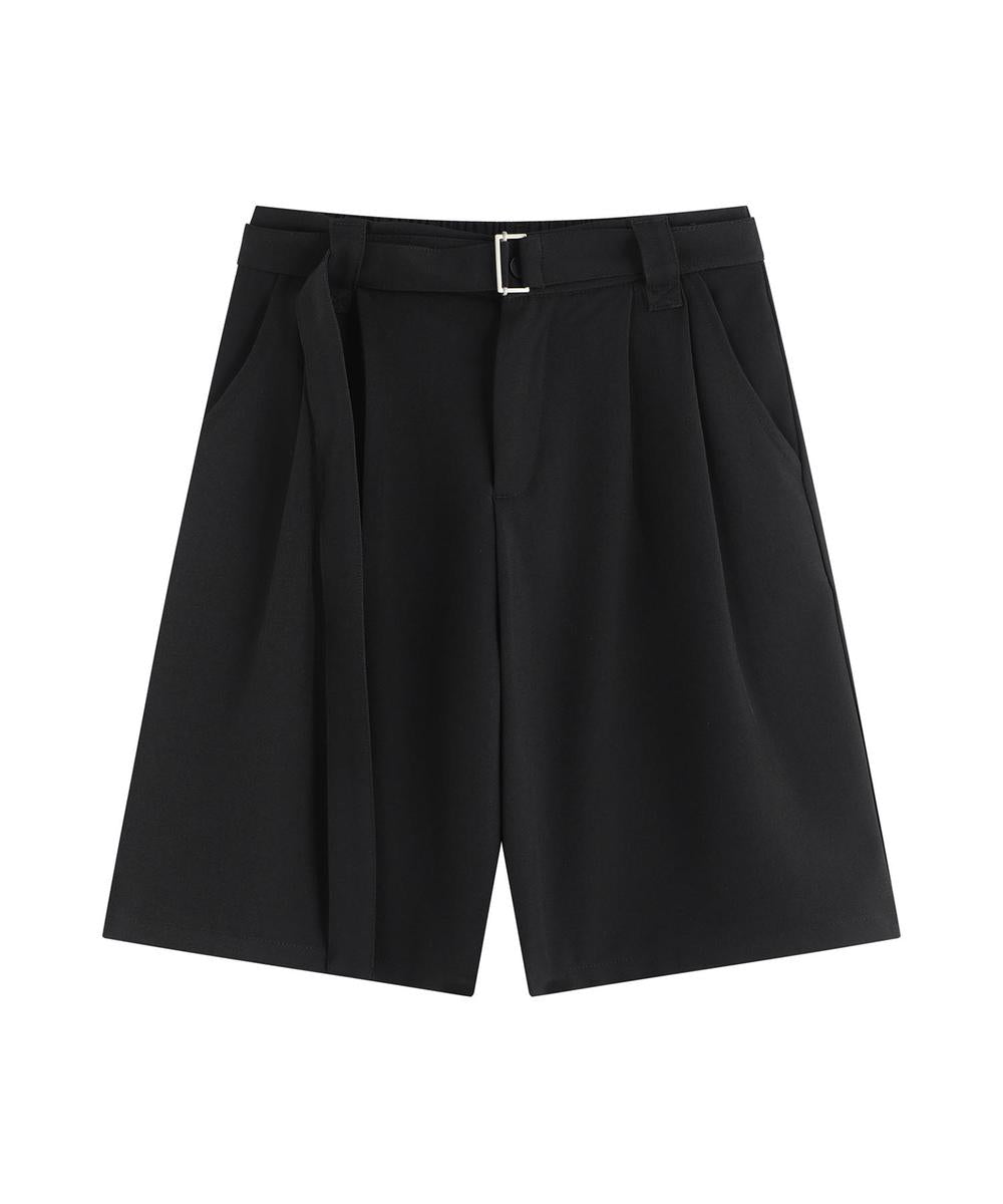 共布ベルト付きタックショートスラックスパンツ