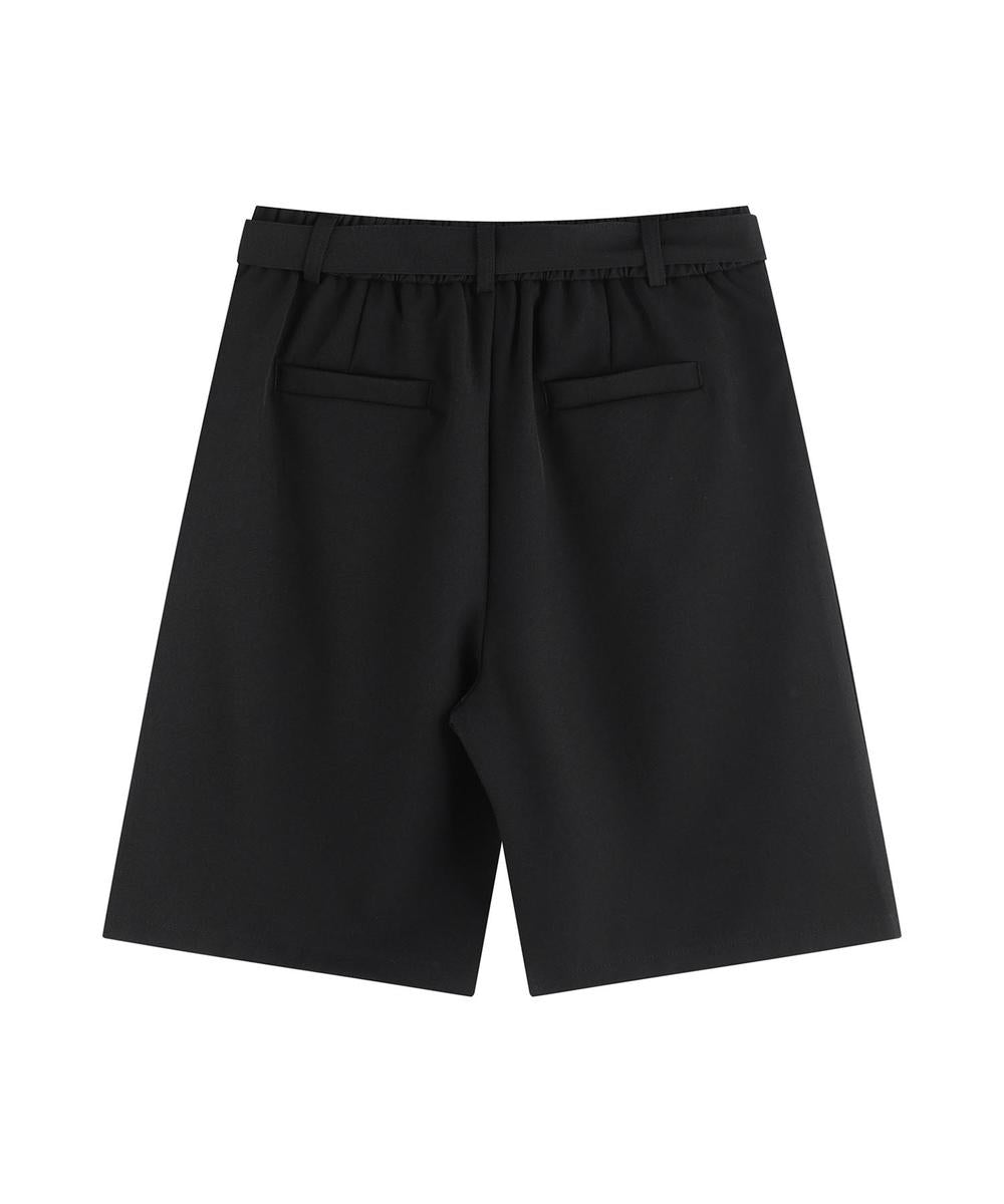 共布ベルト付きタックショートスラックスパンツ