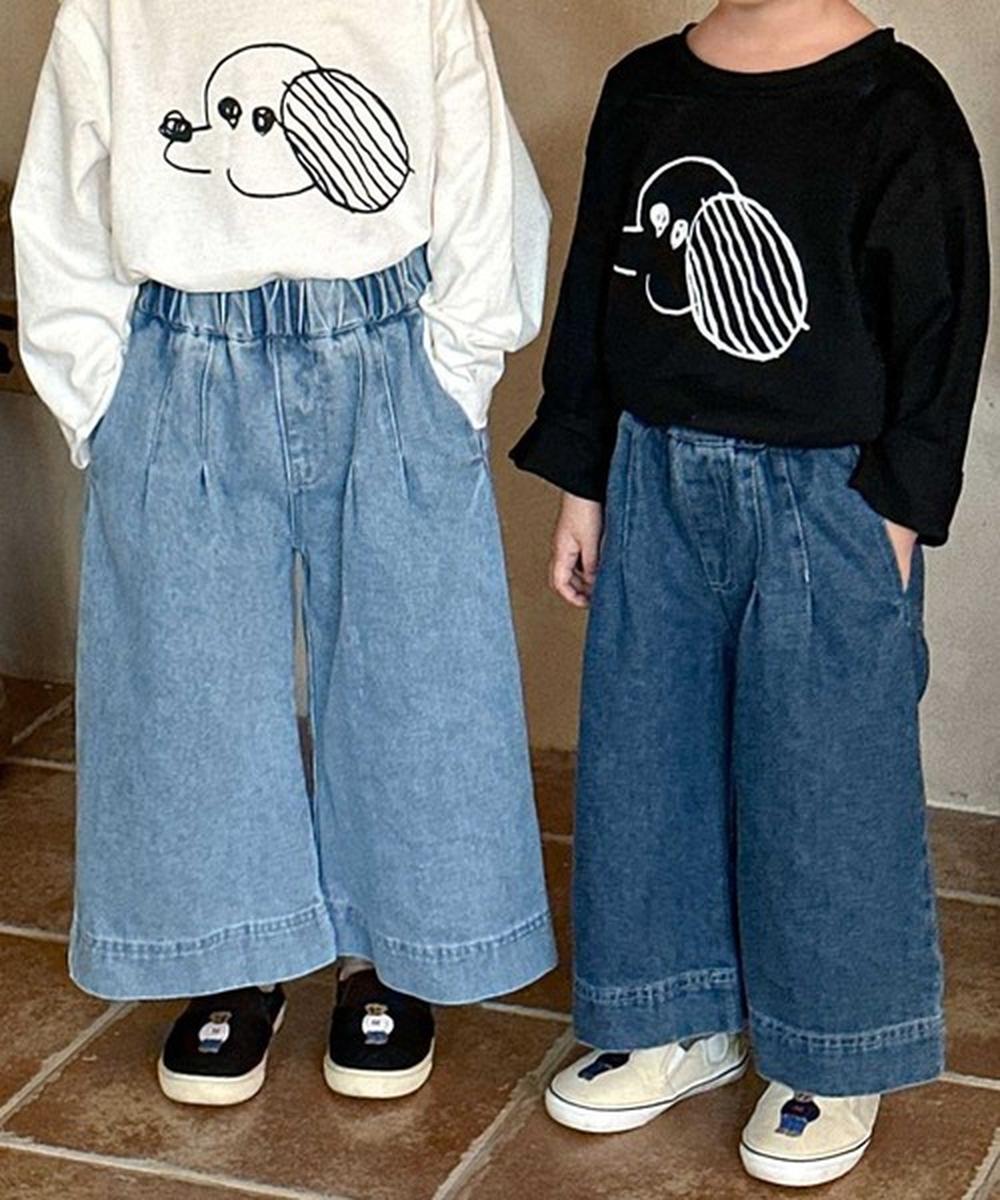 【aimoha-KIDS-】ワイドデニムパンツ