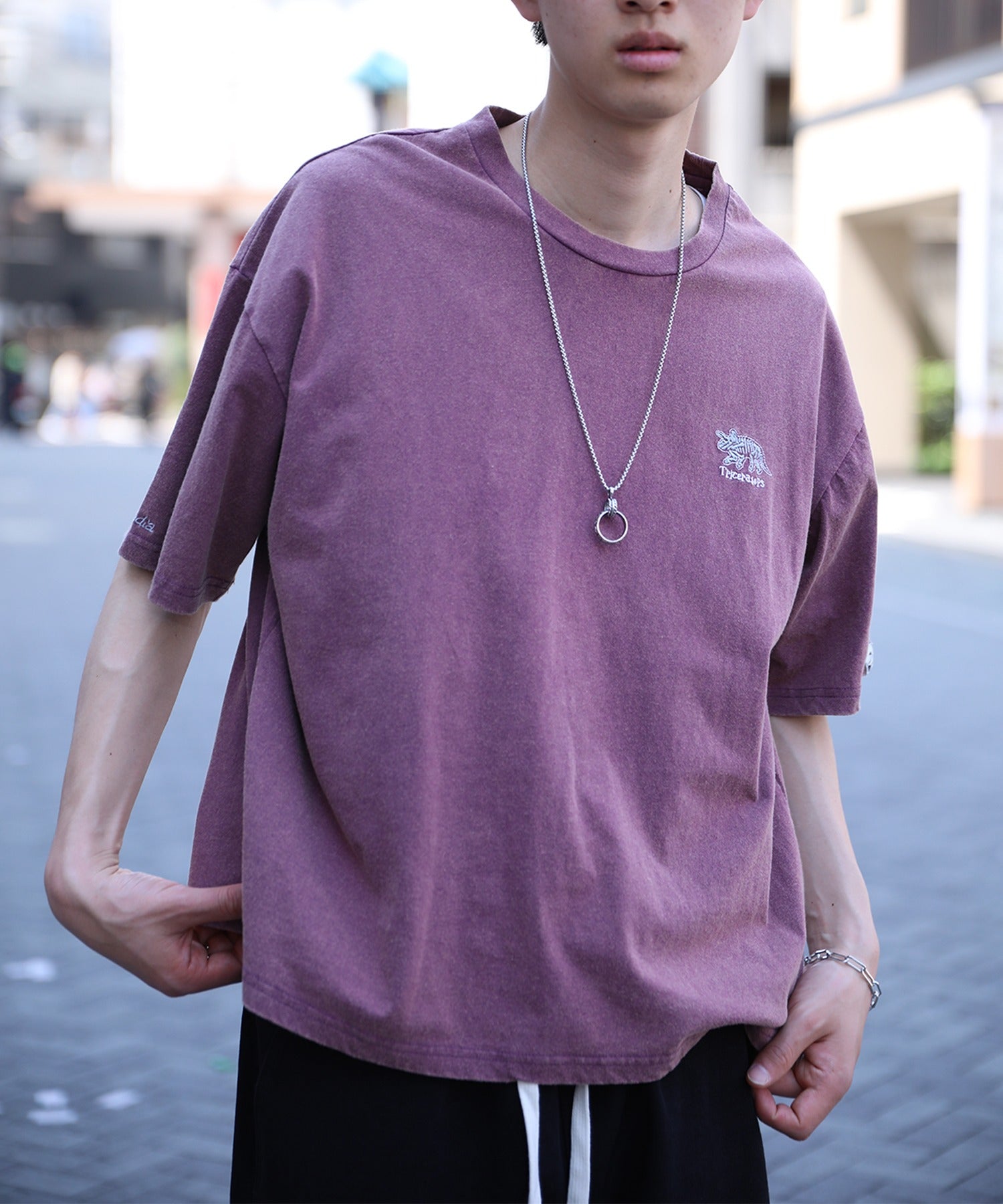 【HOOK -original- 】恐竜刺繍ウォッシュ半袖TEE