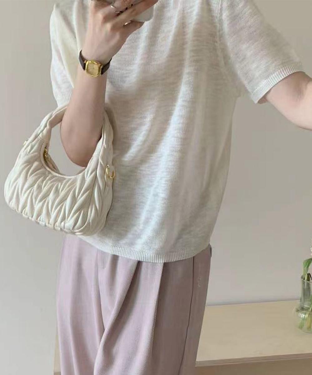 シンプル半袖ニットトップス