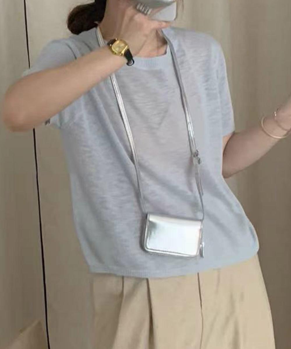 シンプル半袖ニットトップス