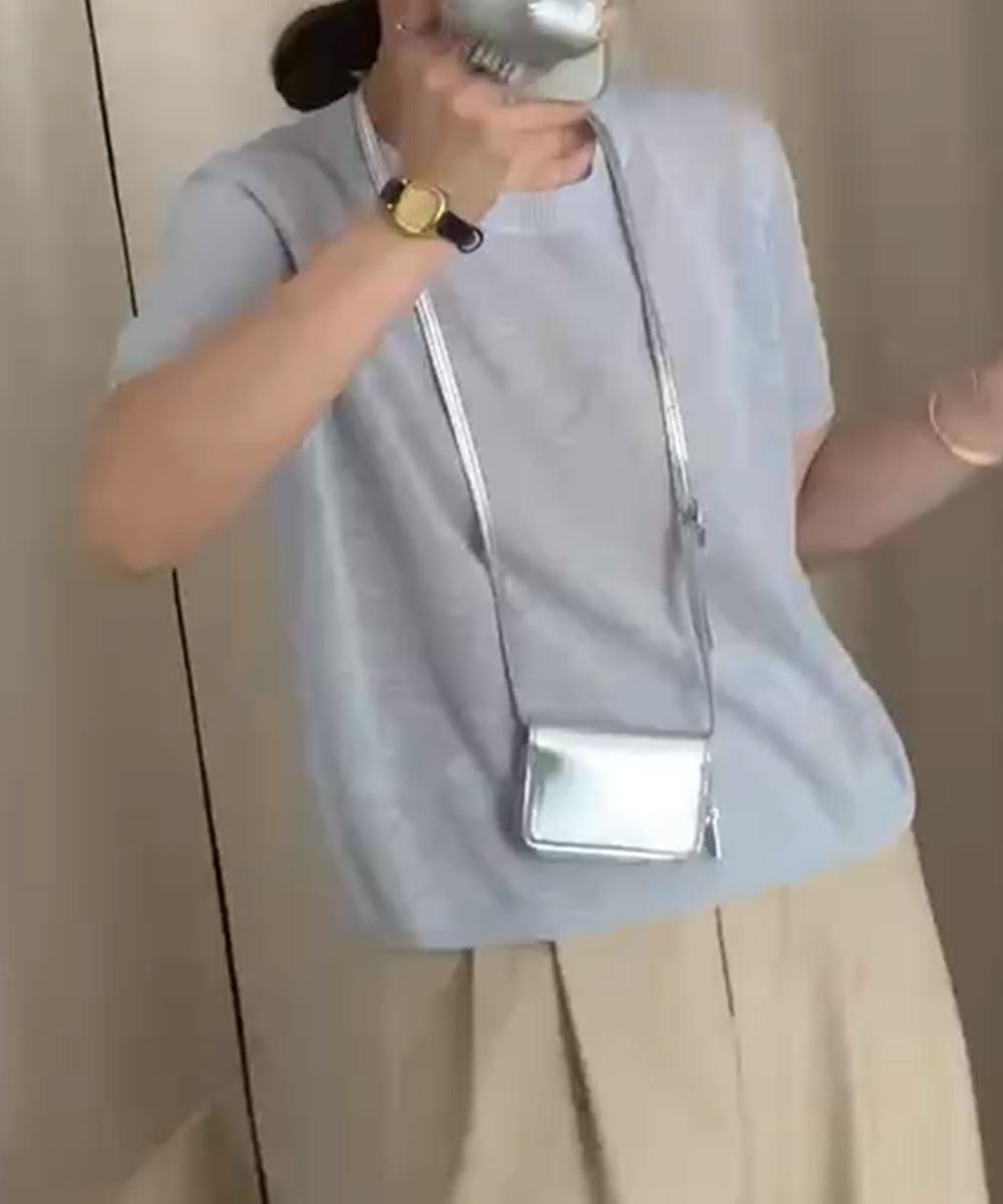 シンプル半袖ニットトップス