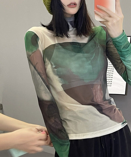 アート配色透け感カットソー