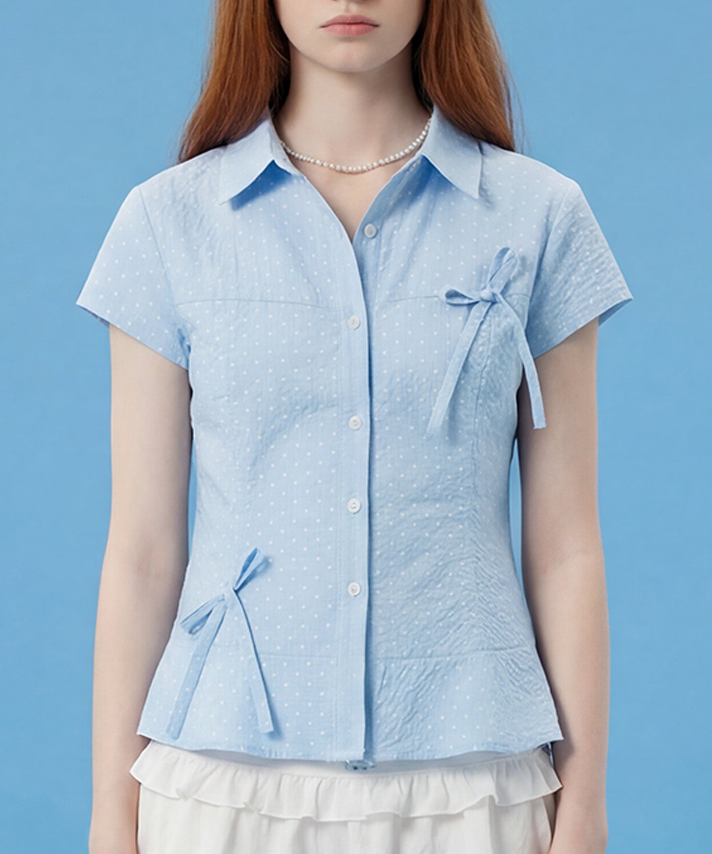 HOOK for girls ドット柄 アシンメトリーサイドリボン 半袖シャツ (SS)