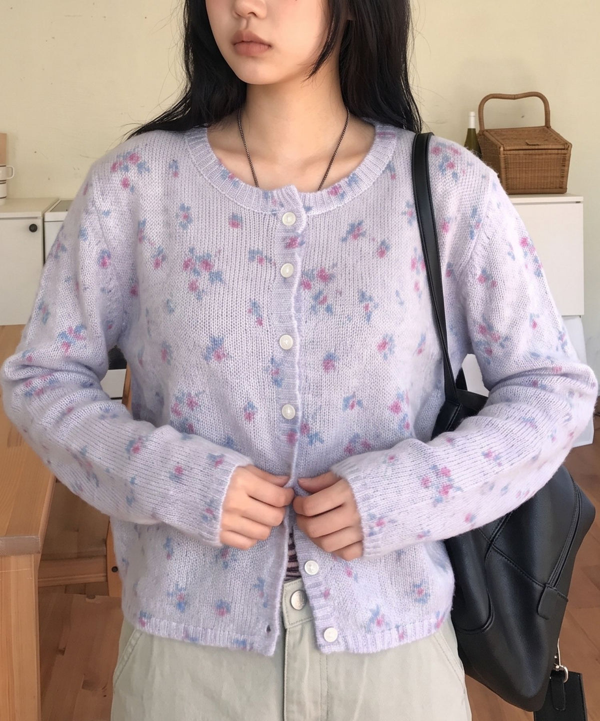 aimoha/小花柄シアーニットカーディガン