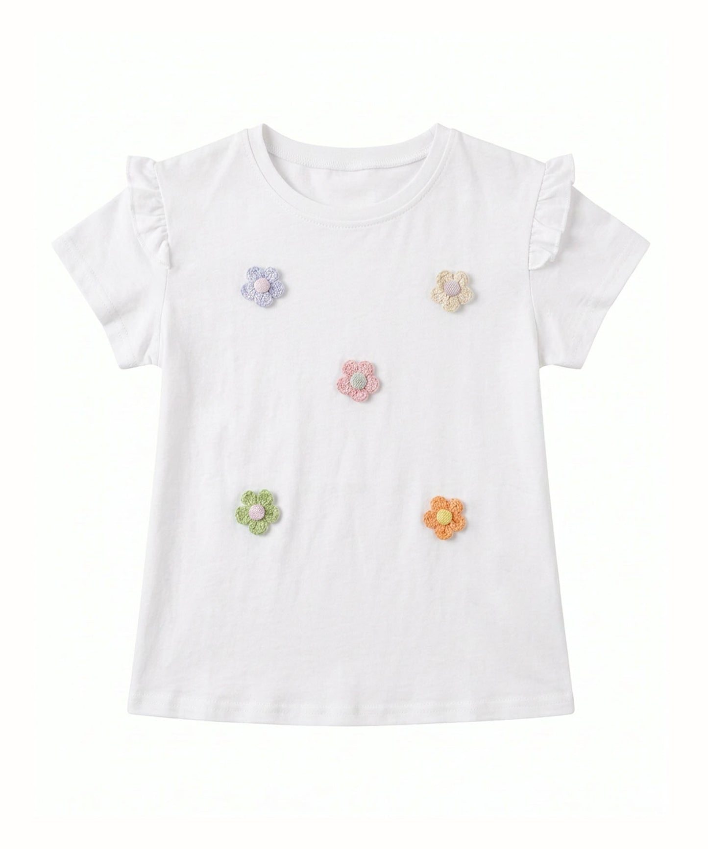 【aimoha-KIDS-】フラワーモチーフフリルTシャツ (SS)