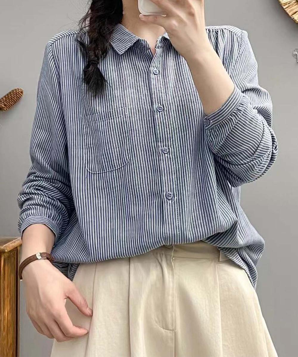 ストライプコットンオーバーシャツ