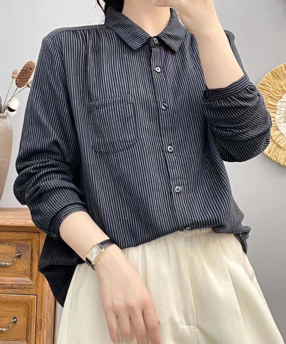 ストライプコットンオーバーシャツ