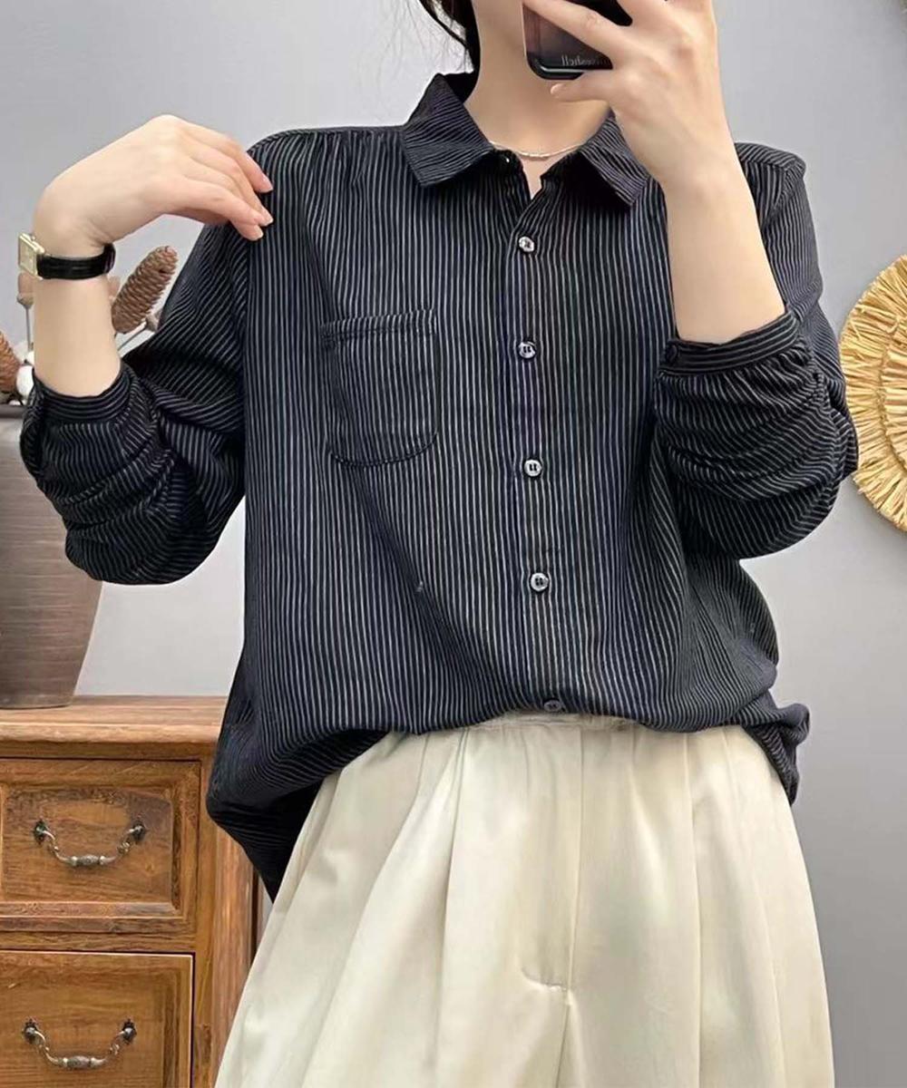 ストライプコットンオーバーシャツ