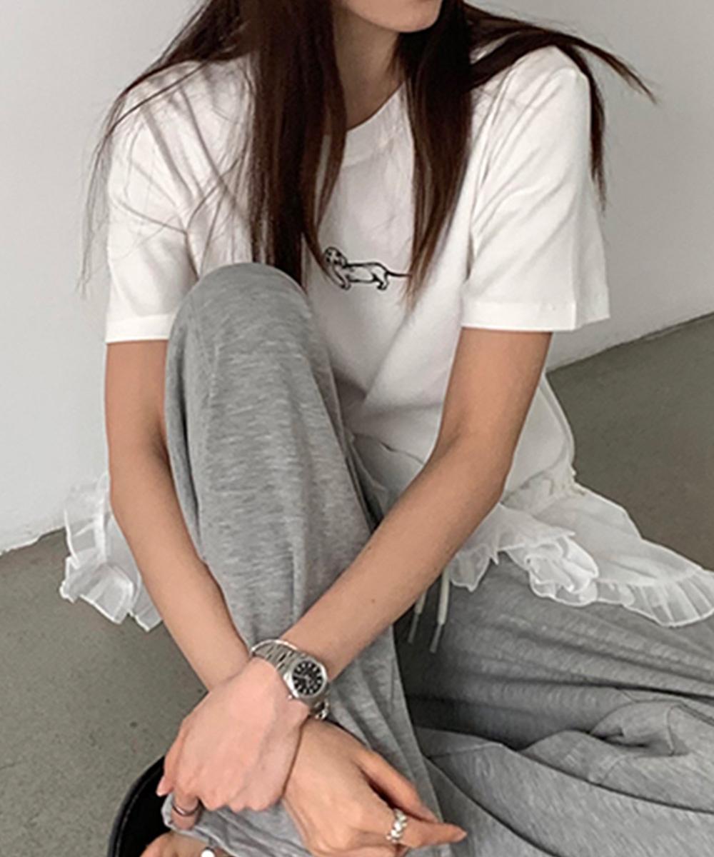 【aimoha】ミニ刺繍シンプルTシャツ
