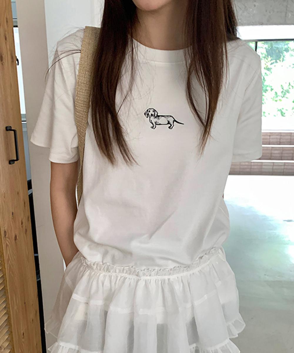 【aimoha】ミニ刺繍シンプルTシャツ