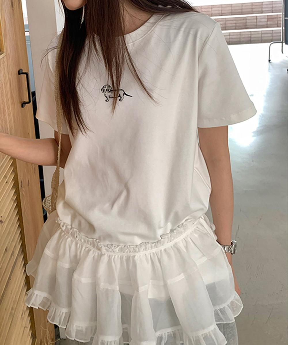 【aimoha】ミニ刺繍シンプルTシャツ