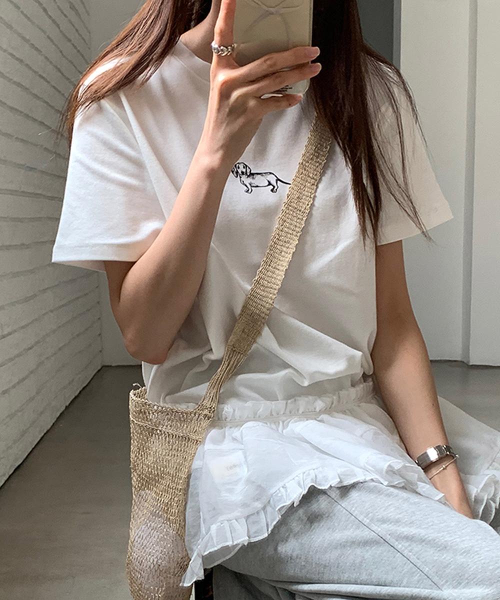 【aimoha】ミニ刺繍シンプルTシャツ