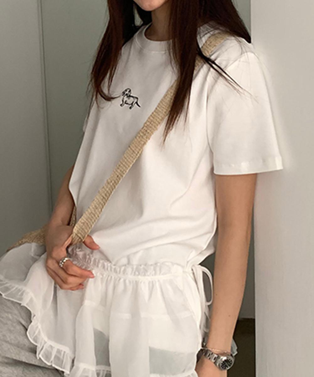 【aimoha】ミニ刺繍シンプルTシャツ
