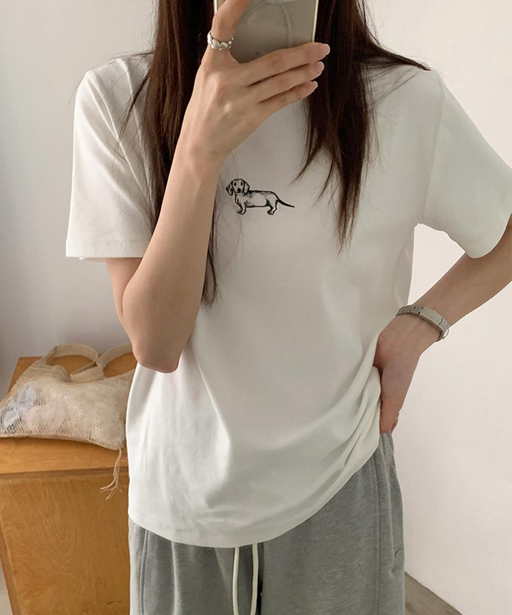 【aimoha】ミニ刺繍シンプルTシャツ