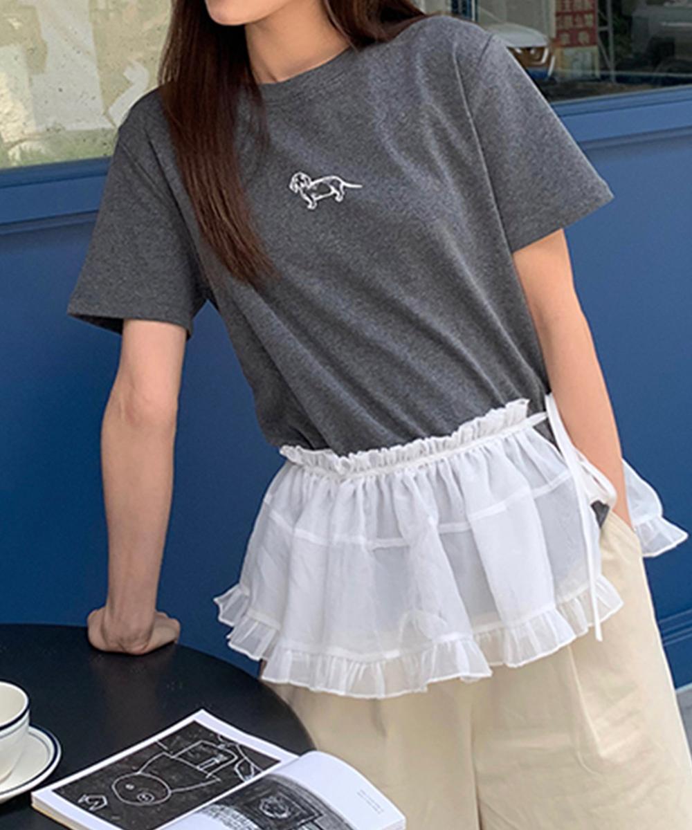 【aimoha】ミニ刺繍シンプルTシャツ