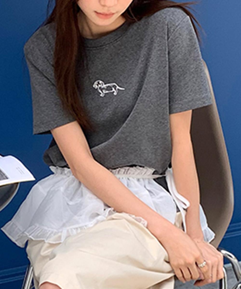 【aimoha】ミニ刺繍シンプルTシャツ