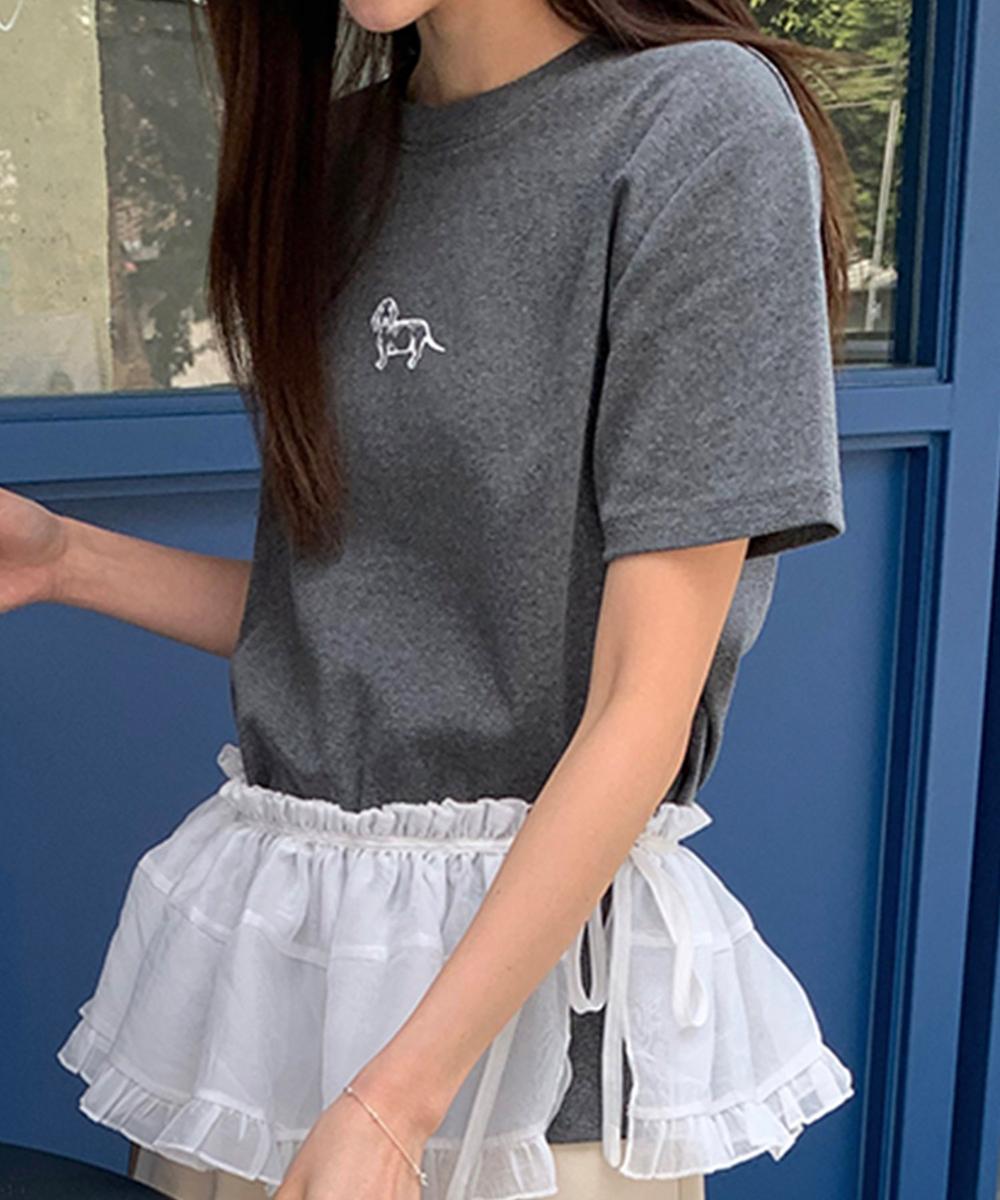 【aimoha】ミニ刺繍シンプルTシャツ