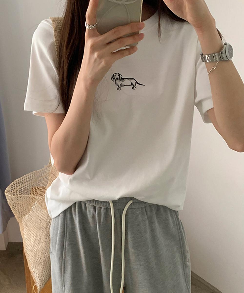 【aimoha】ミニ刺繍シンプルTシャツ