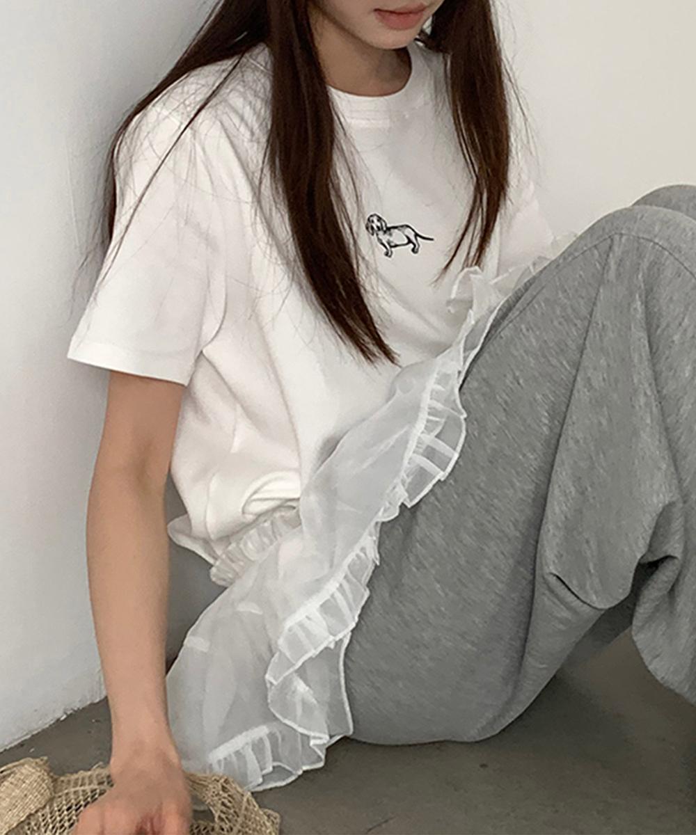 【aimoha】ミニ刺繍シンプルTシャツ