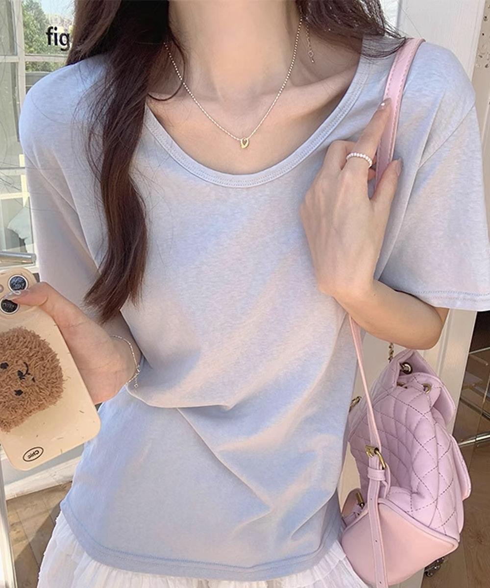 【aimoha】デイリーVネックベーシックTシャツ