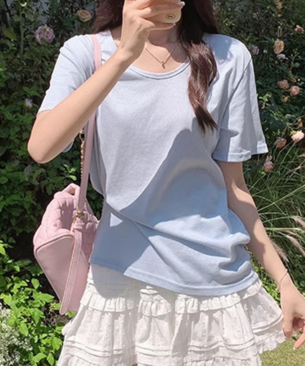 【aimoha】デイリーVネックベーシックTシャツ