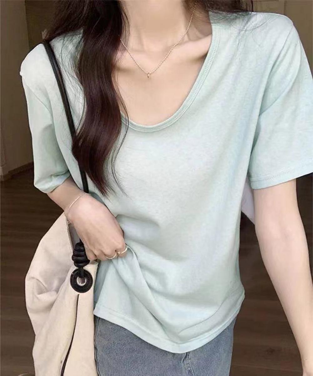 【aimoha】デイリーVネックベーシックTシャツ