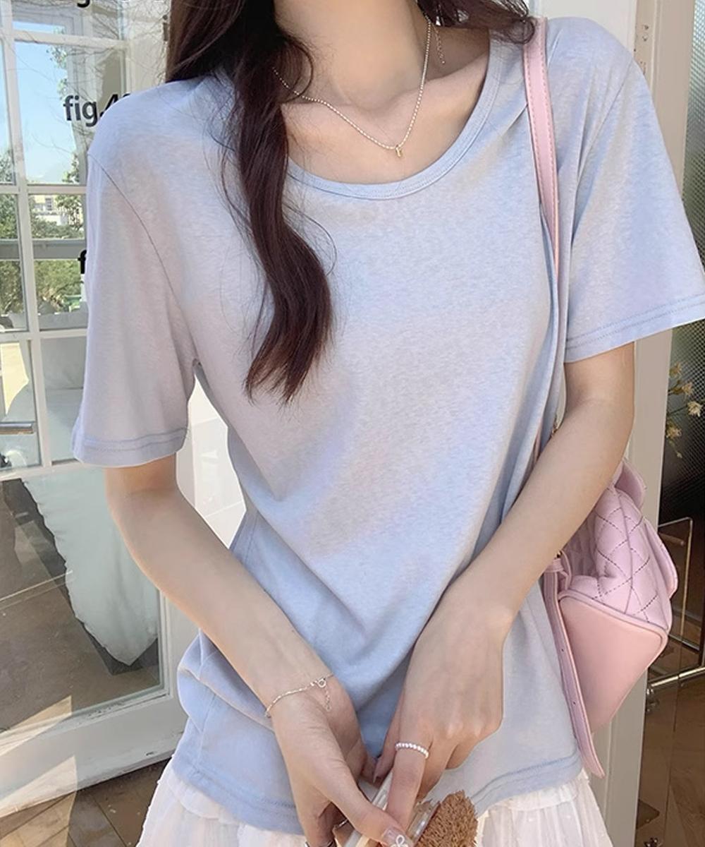 【aimoha】デイリーVネックベーシックTシャツ