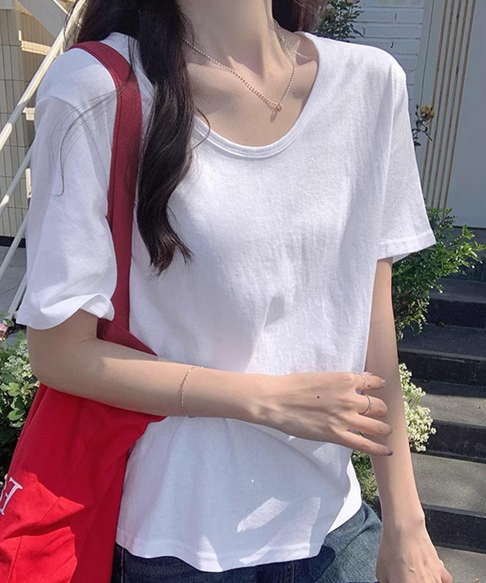 【aimoha】デイリーVネックベーシックTシャツ