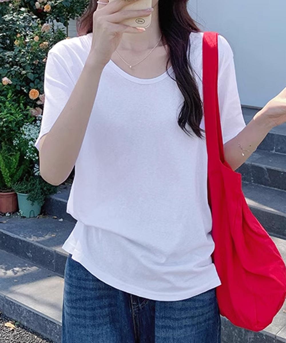 【aimoha】デイリーVネックベーシックTシャツ