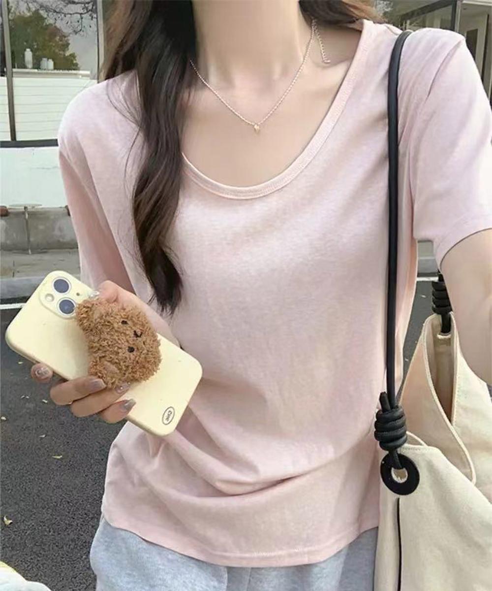 【aimoha】デイリーVネックベーシックTシャツ