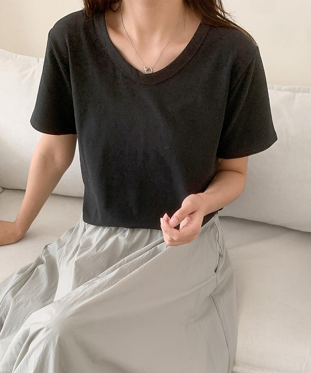 【aimoha】デイリーコットン混VネックTシャツ