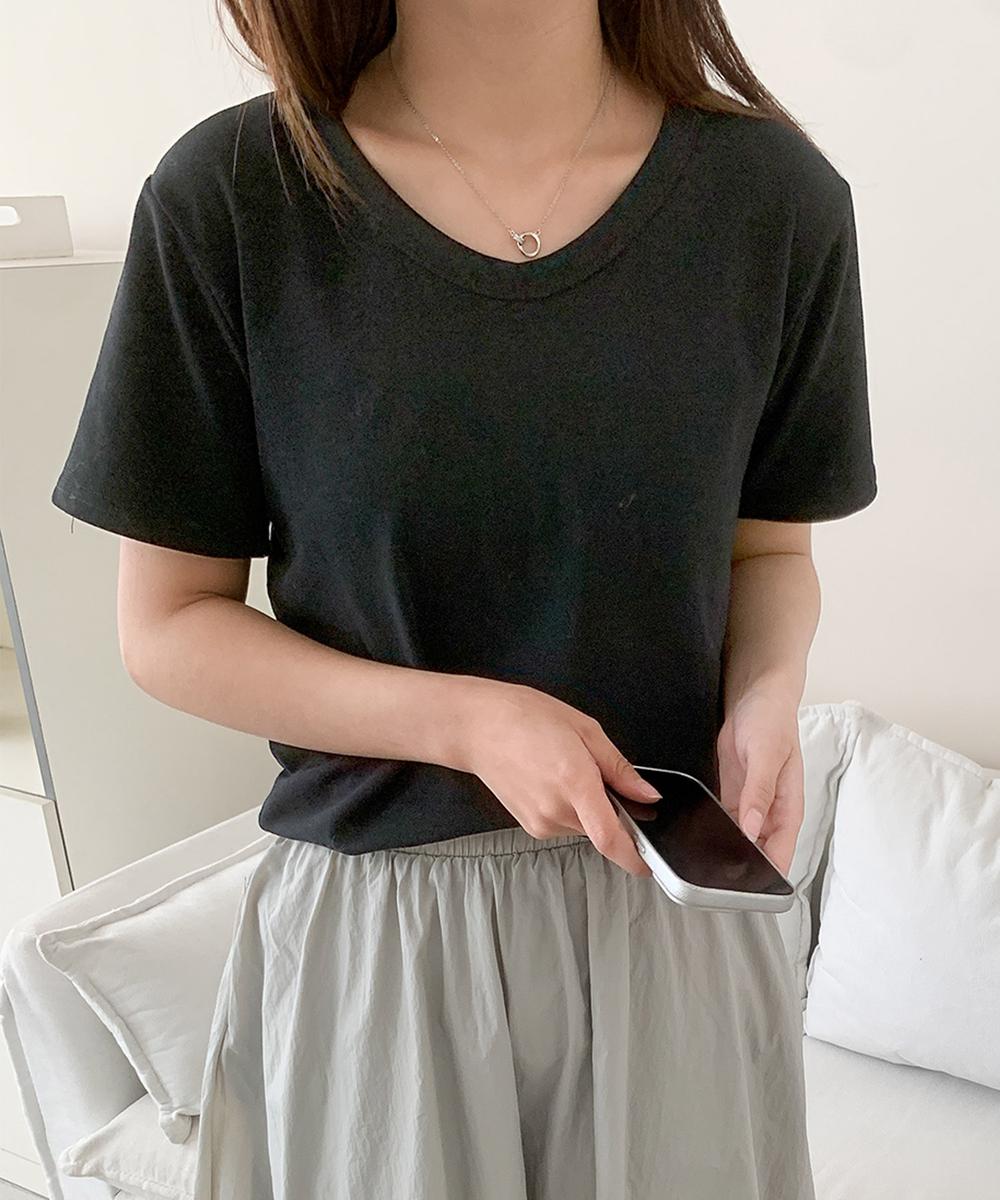 【aimoha】デイリーコットン混VネックTシャツ
