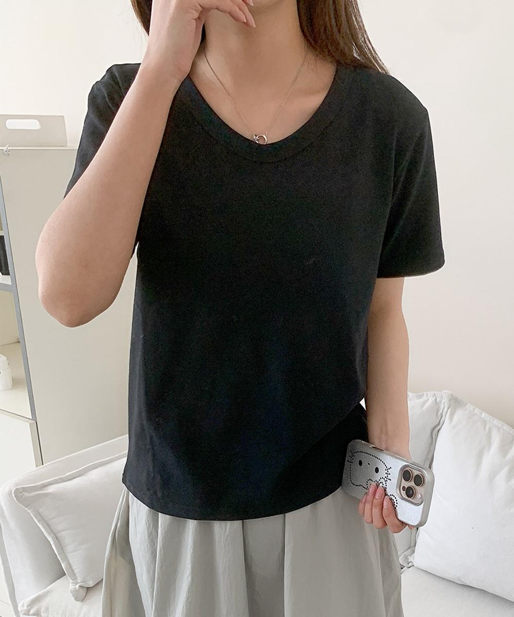【aimoha】デイリーコットン混VネックTシャツ