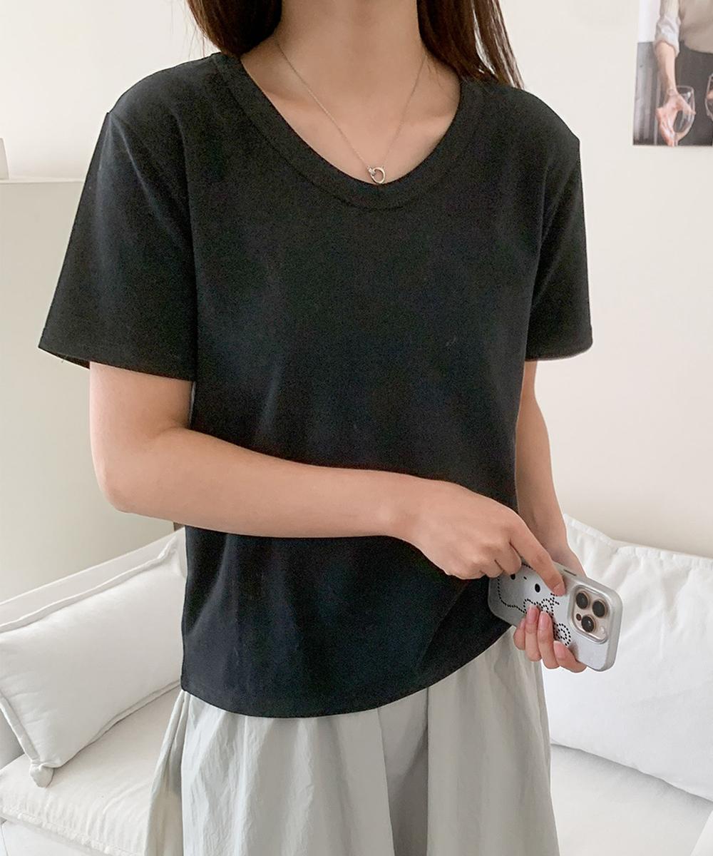 【aimoha】デイリーコットン混VネックTシャツ
