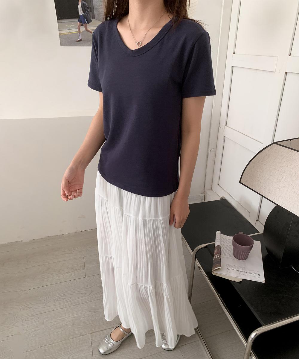 【aimoha】デイリーコットン混VネックTシャツ