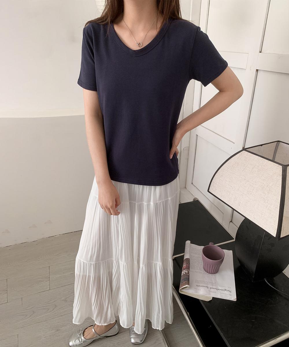 【aimoha】デイリーコットン混VネックTシャツ
