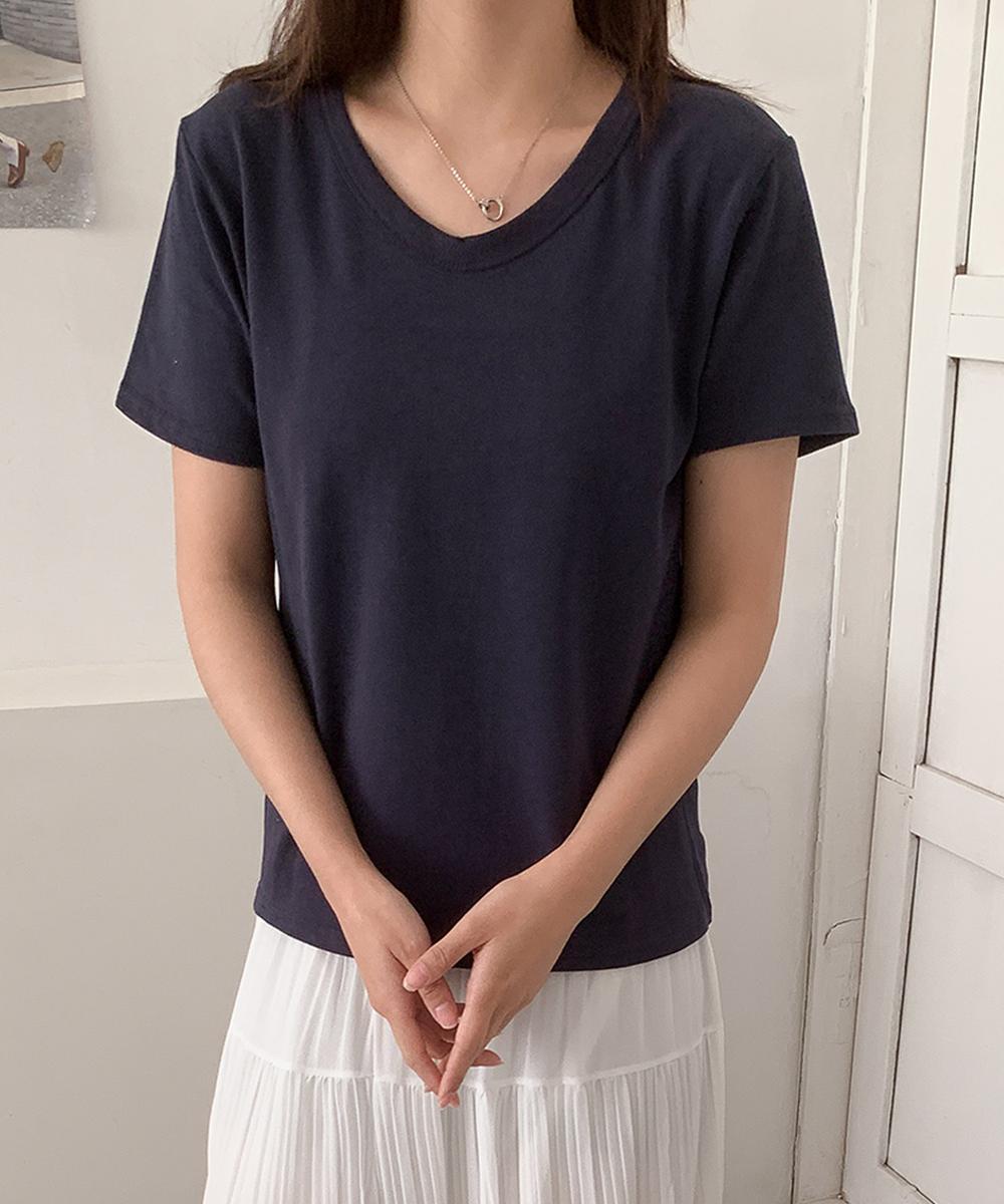 【aimoha】デイリーコットン混VネックTシャツ