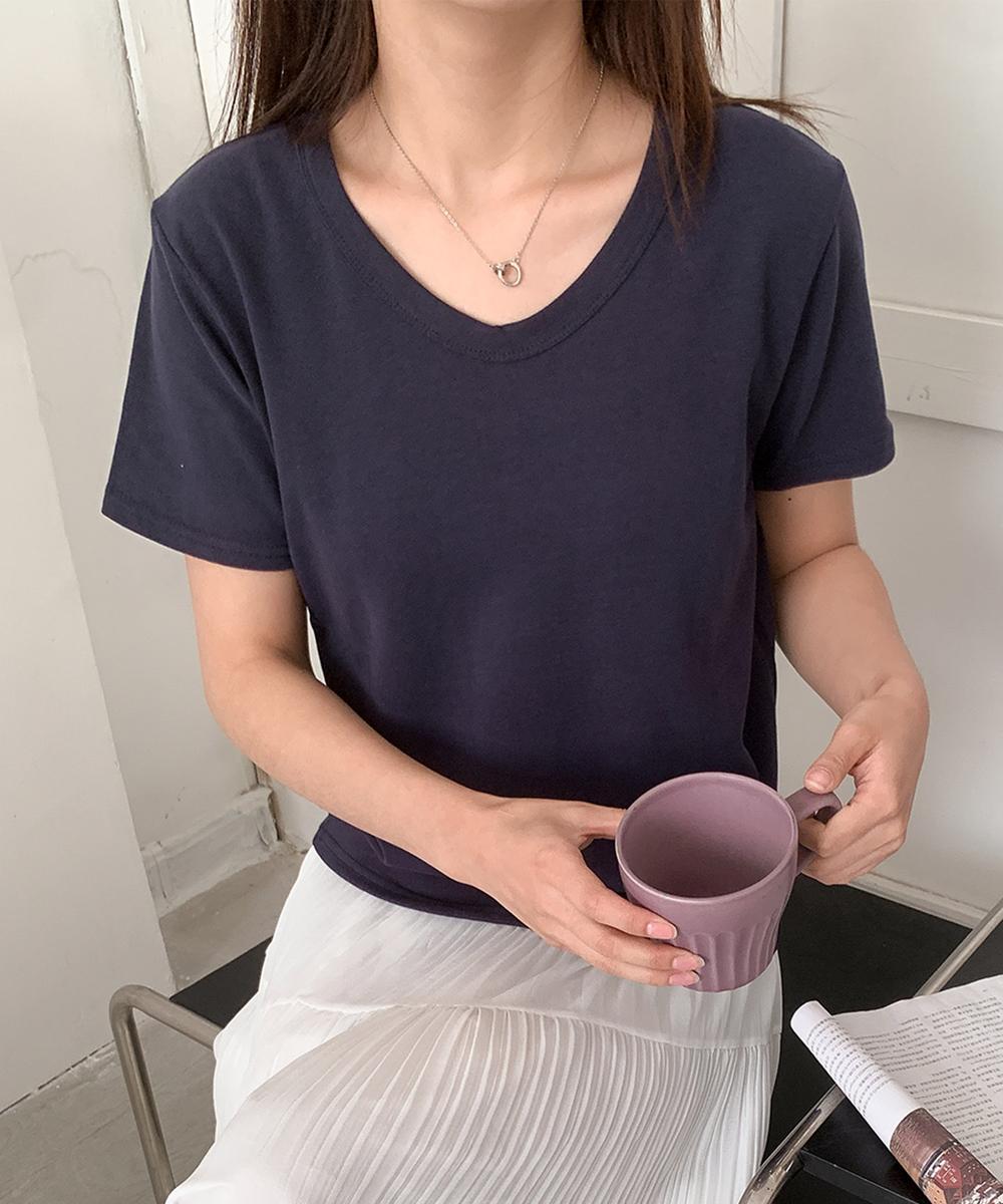 【aimoha】デイリーコットン混VネックTシャツ