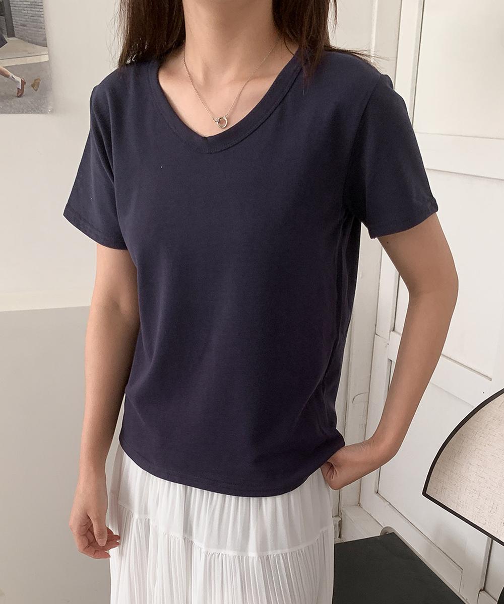 【aimoha】デイリーコットン混VネックTシャツ