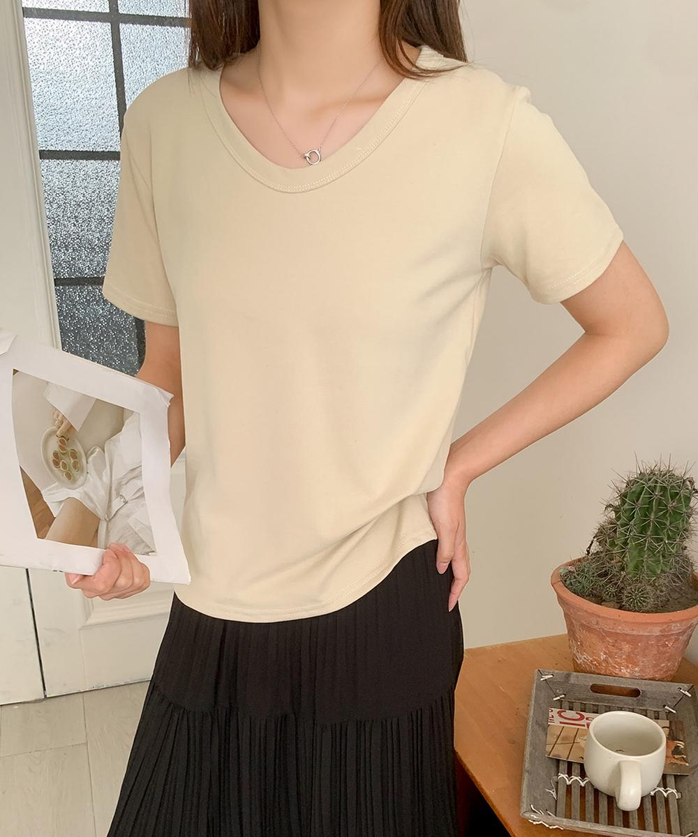【aimoha】デイリーコットン混VネックTシャツ