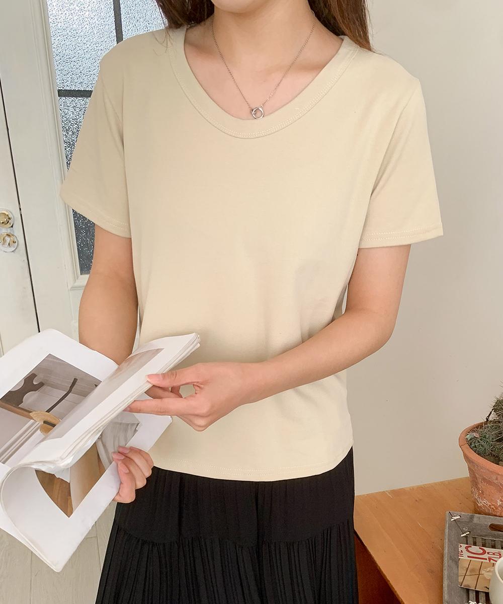 【aimoha】デイリーコットン混VネックTシャツ